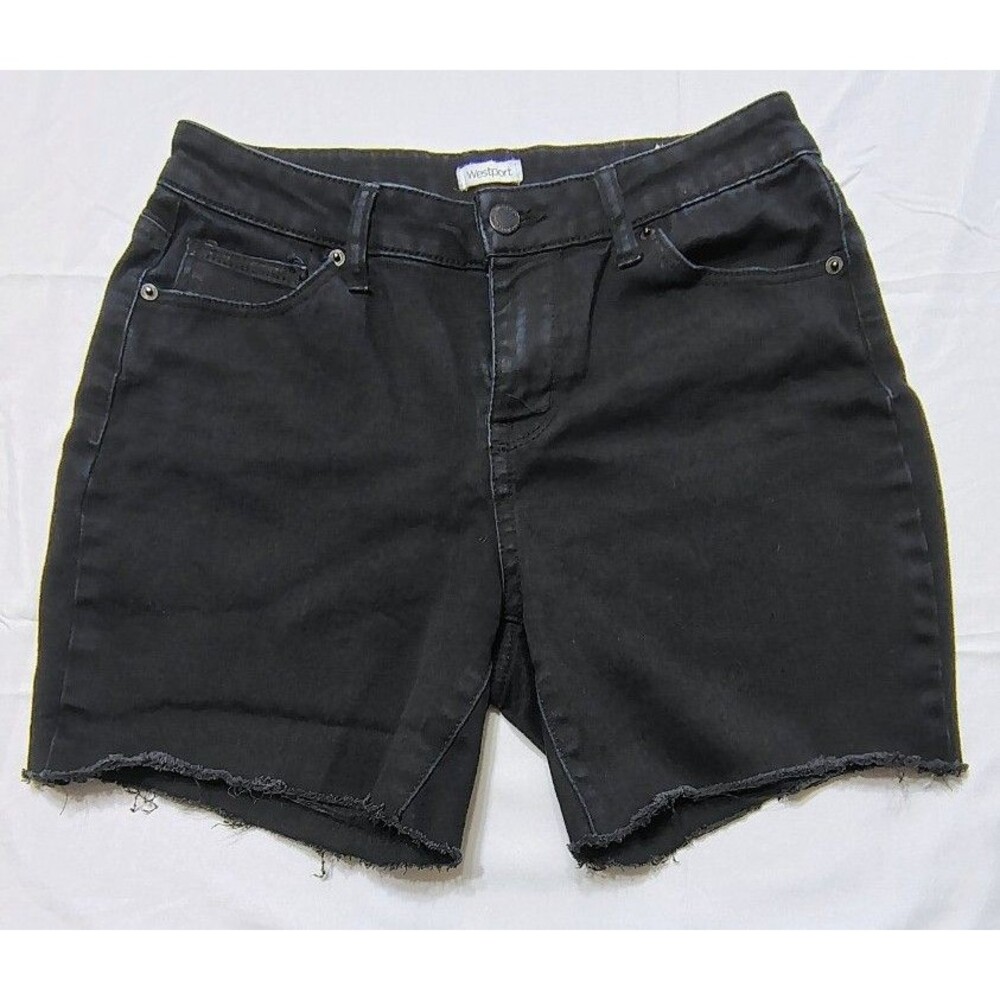 Westport Black Women's Petite Mid Rise Raw Hem Jean Shorts Sz 6